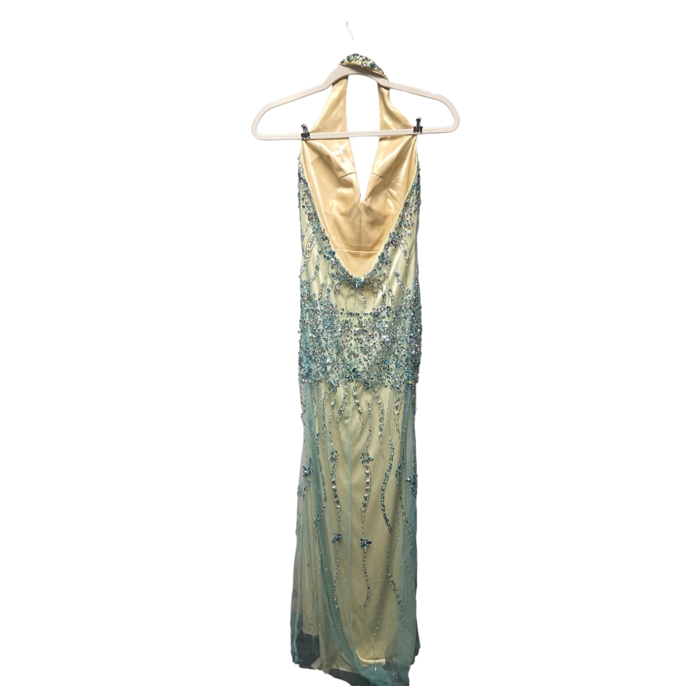 Nina Canacci 8050 Dress Elegant Blue Halter Evening Gown Sz. 4 - Picture 3 of 16